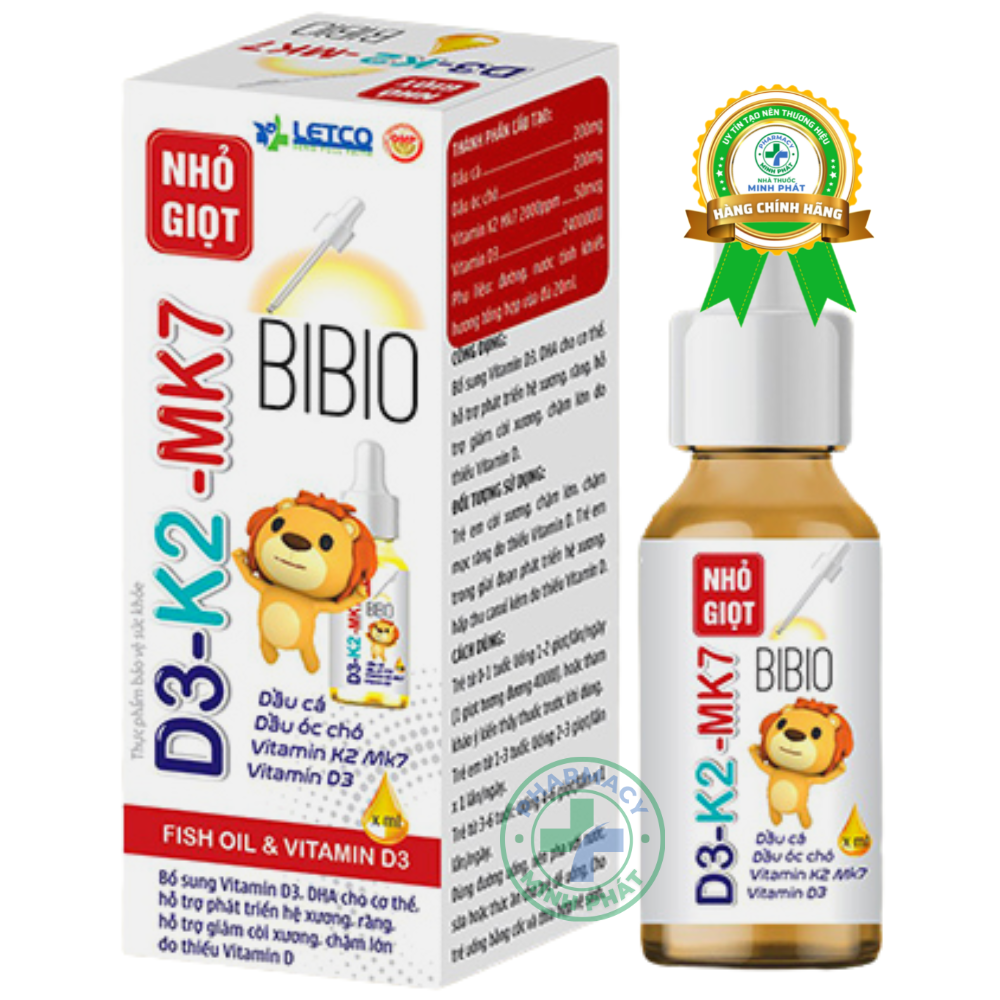 D3-K2-MK7 Bibio, hỗ trợ giảm còi xương ở trẻ do thiếu vitamin